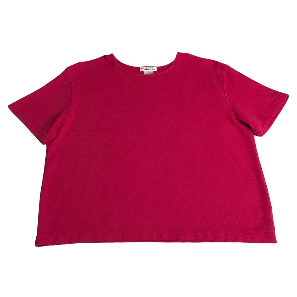 Vintage 90s Talbots Top Womens XL Pink Knit Short Sleeve Cotton Pullover‎ Boxy